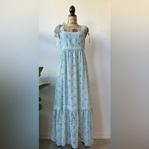 Blu Pepper Light Blue Floral Maxi Dress with Tie Straps